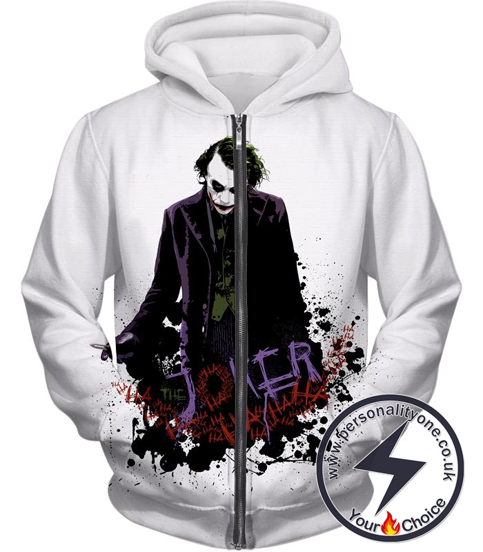 Best Batman Villain The Joker Cool White Zip Up Hoodie